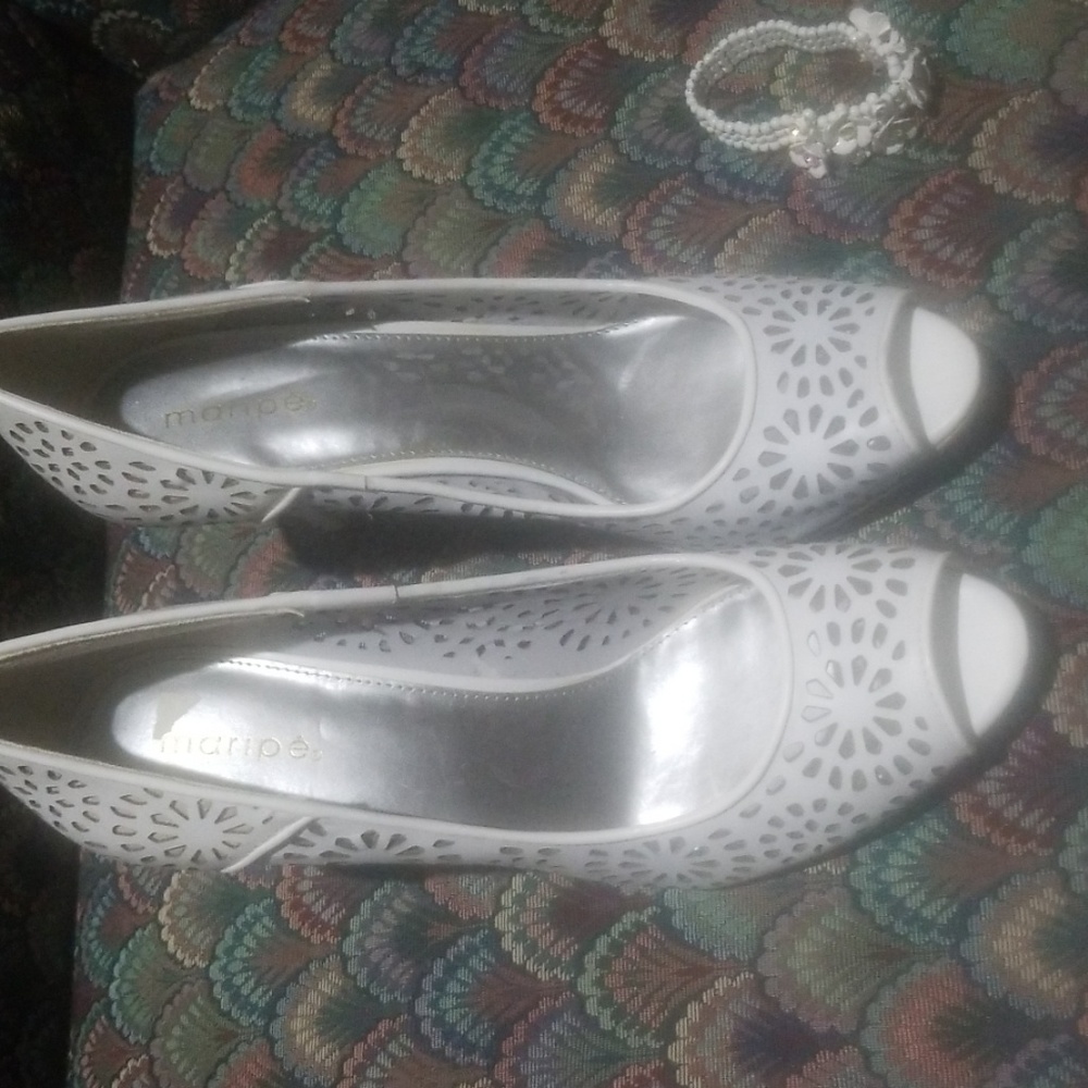 White open toe heels